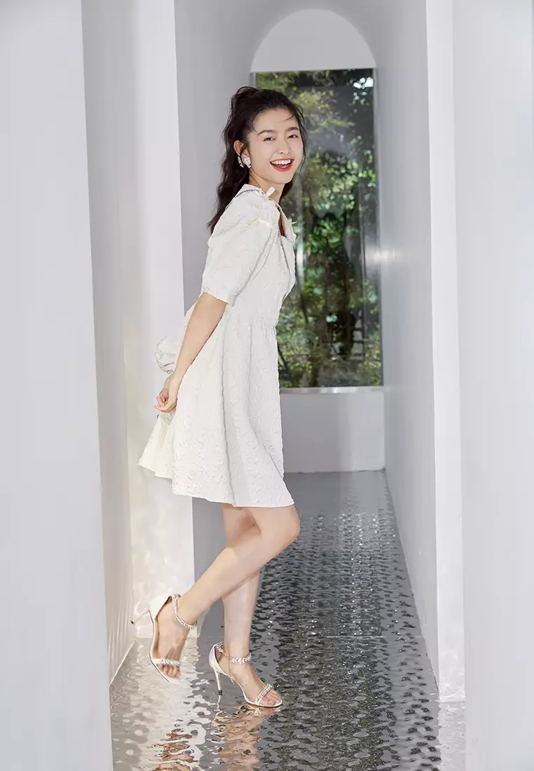 Square Neck Embossed Babydoll Dress