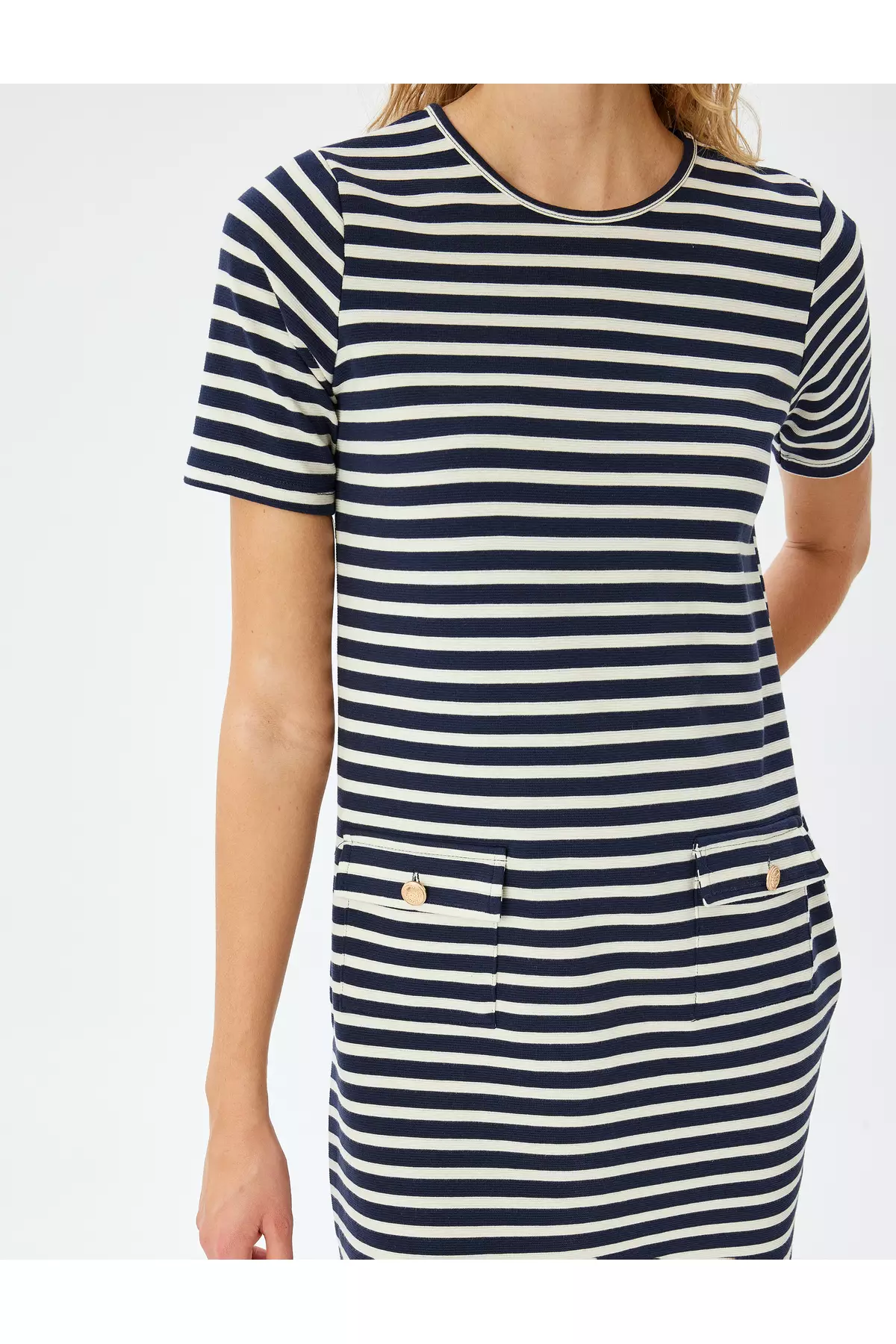 Modal Fabric Blended Crew Neck Short Sleeve Striped Mini Dress