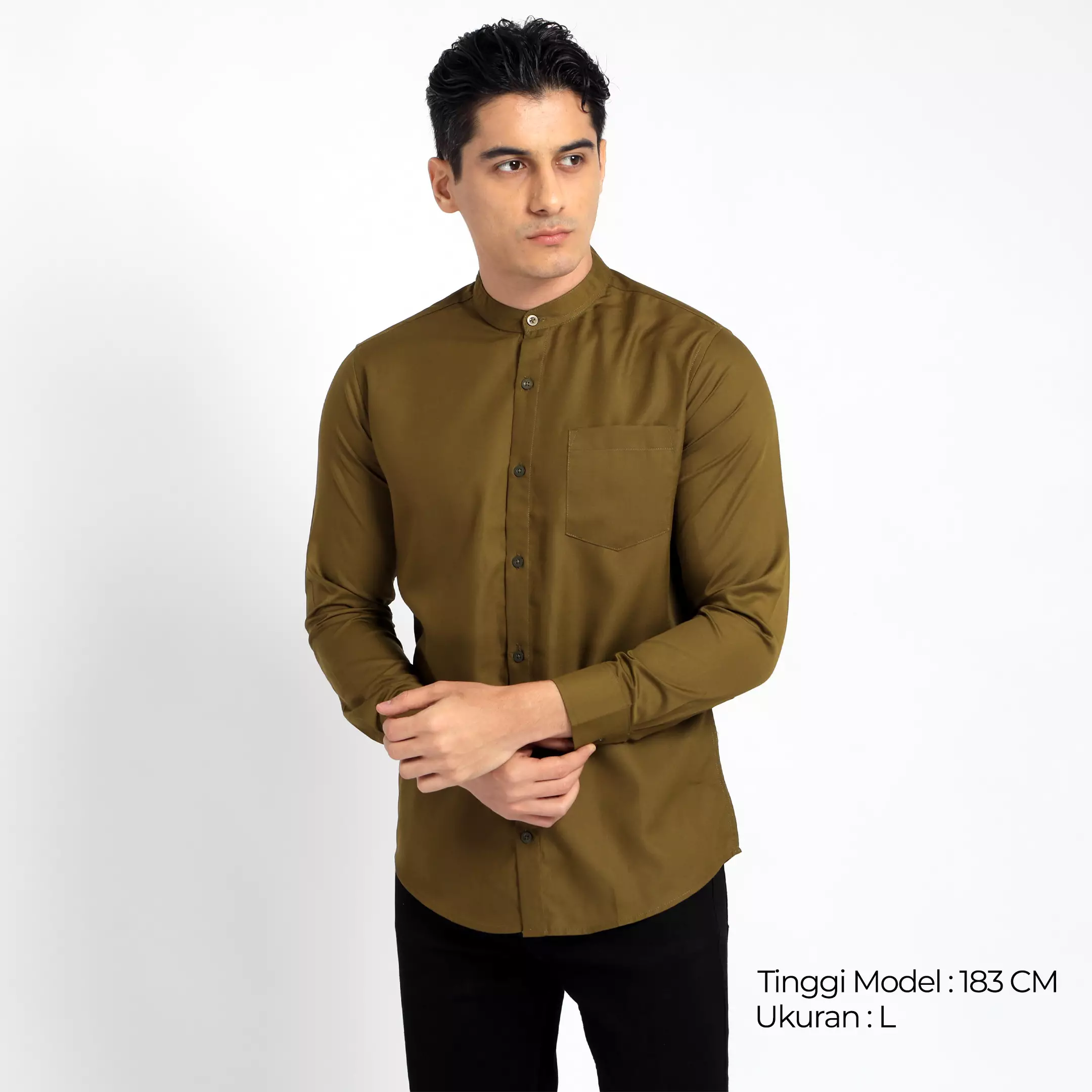 Casella Kemeja Pria Lengan Panjang Kerah Shanghai Polos Basic 7721 Army