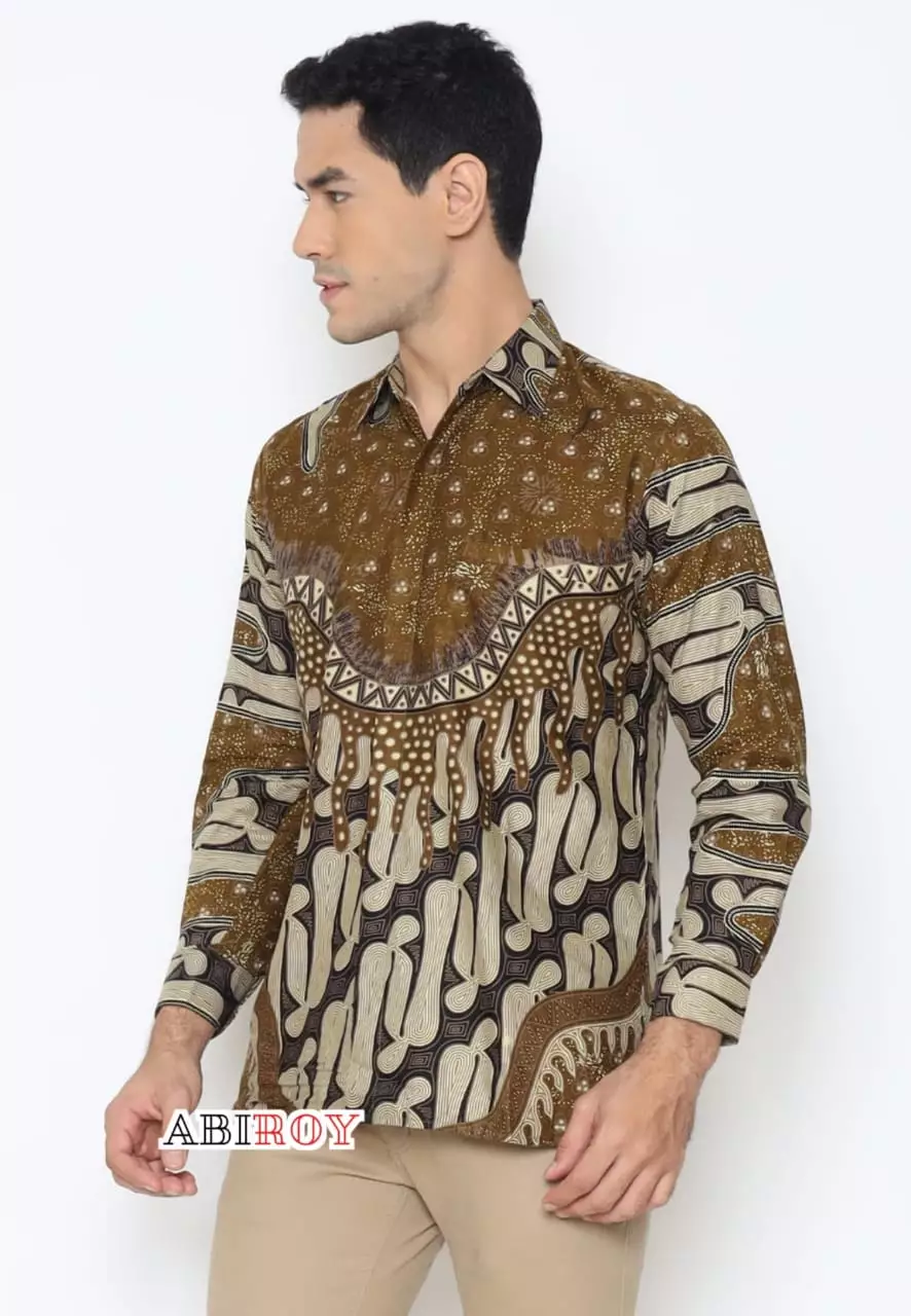 Kemeja Batik Pria Premium Slimfit Elegant Modern Lengan Panjang Mangkualam Coklat