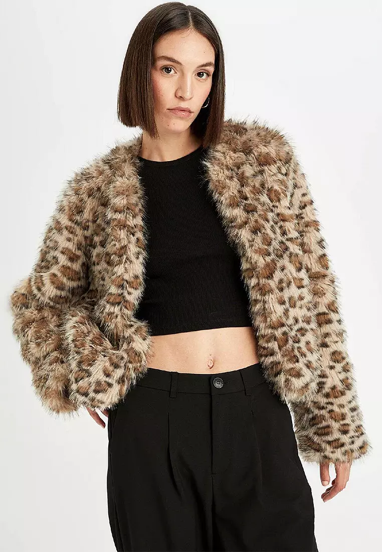 Leopard Print Faux Fur Coat