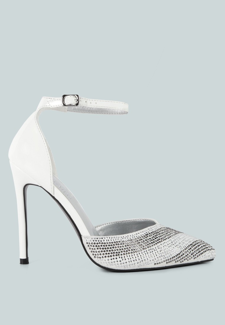 White Diamante Stripes Stiletto Sandals