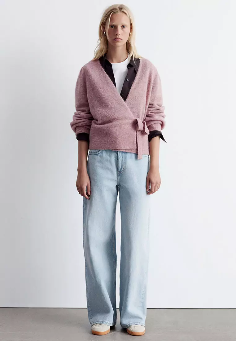 Mohair-Blend Knitted Wrap Cardigan