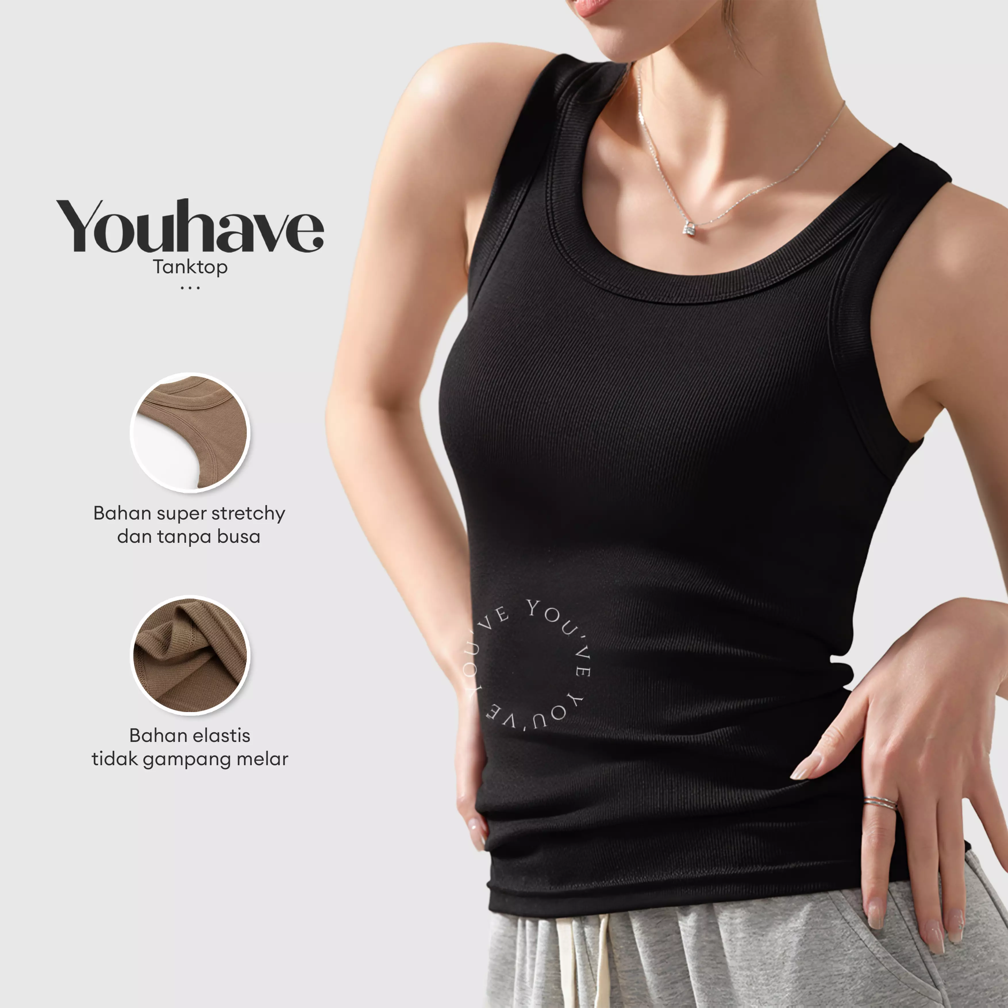 You've (You Have) Tank Top  Tanktop Basic Singlet Tali Lebar Strap Square Neck Stretch Wanita Tangtop Katun Perempuan 700039