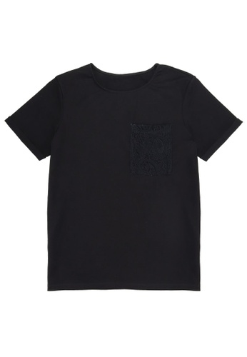 POP Shop black Ladies' Basic Tee with Lace Pocket CB10AAAA983019GS_1