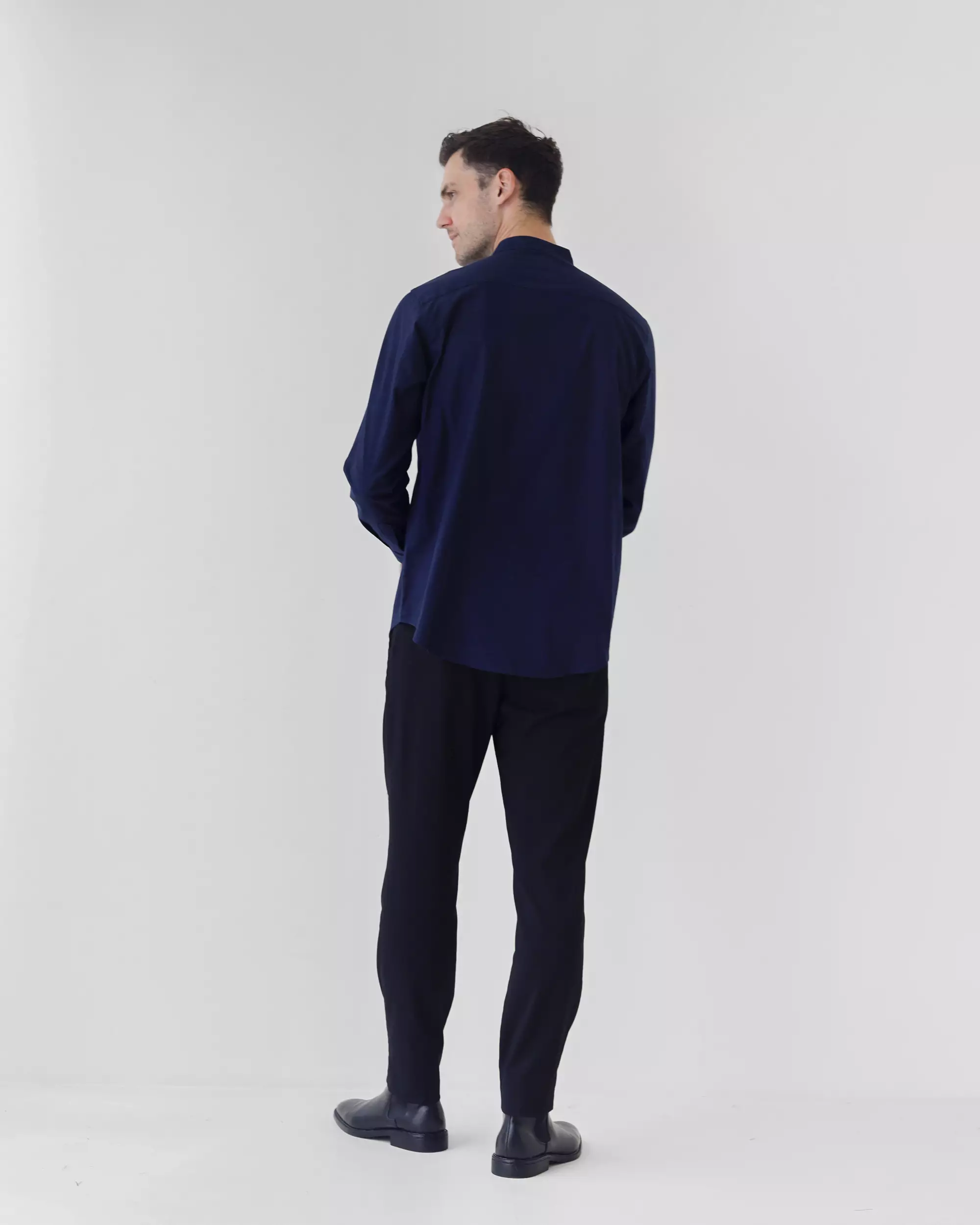 Cotton Well Oman Henley Shirt Navy │Kemeja Koko Basic Lengan Panjang Biru Tua