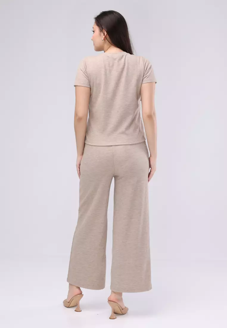 Waffle Riffle Knits Short Sleeves Top W/ Terno Pants