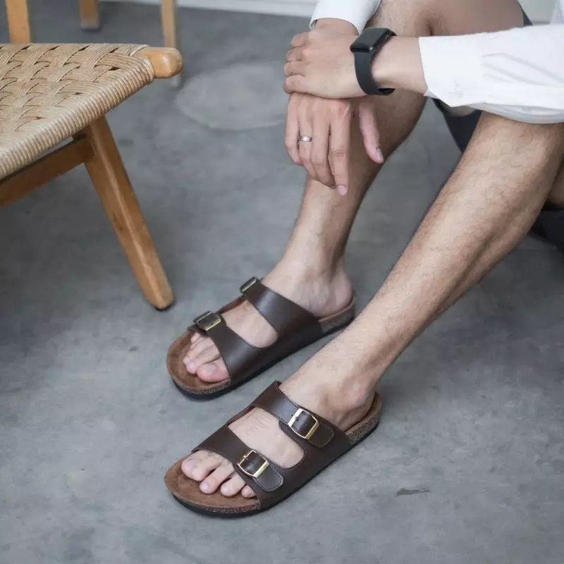 Cogen Sandal Pria Kulit Sendal Slop Birken Vintage - Opera Brown