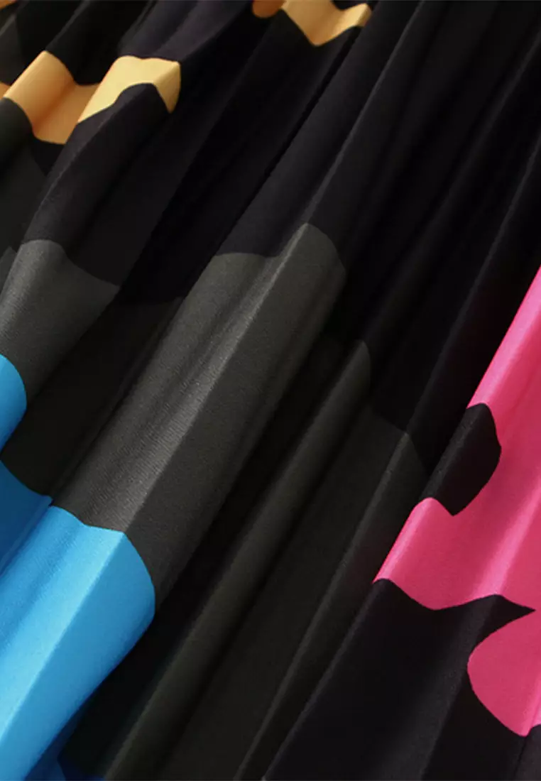 Abstract Print Pleated Skirt AF2125