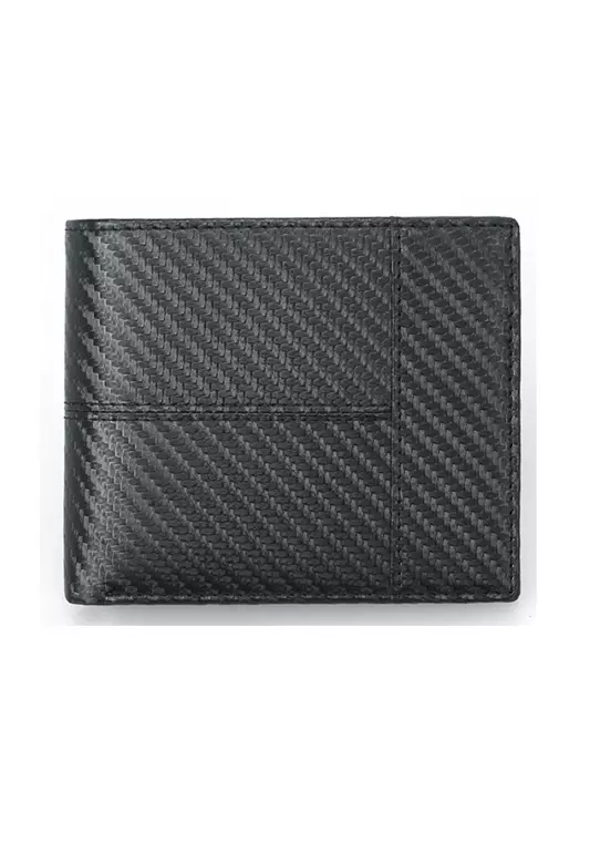 Black Carbon Fiber Pattern Genuine Leather RFID Wallet CH19046