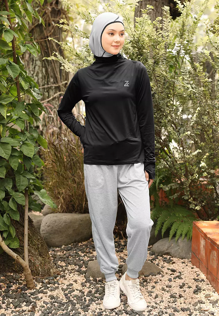 Zelena - Haya Inner Thumbhole Dry Fit | Kaos Olahraga Polos - Black - XL