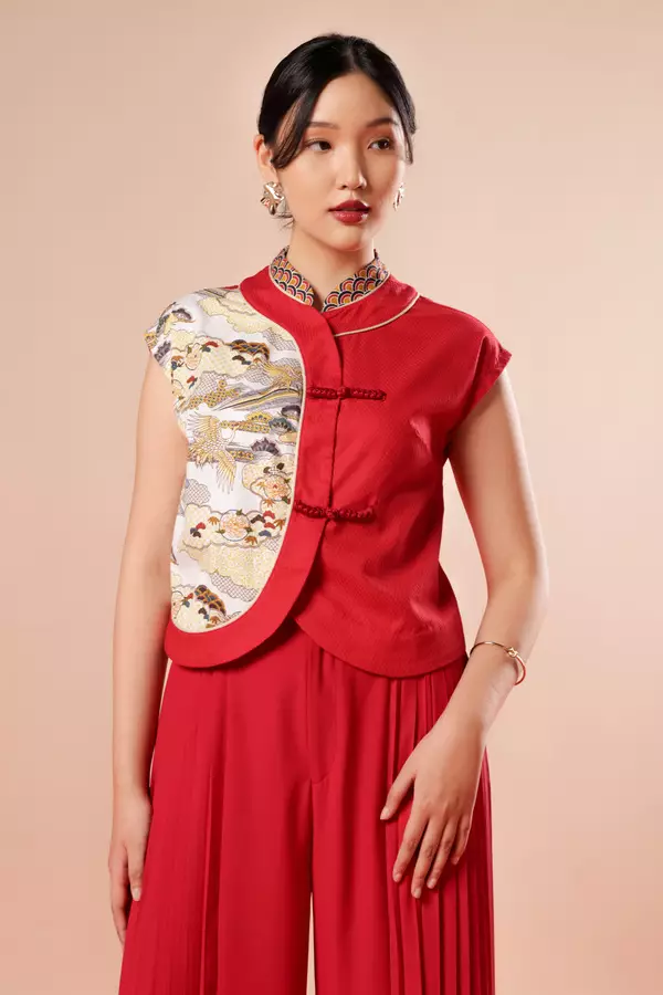 MINIMAL x Melvee - Yihua - Printed Cheongsam Top - Red