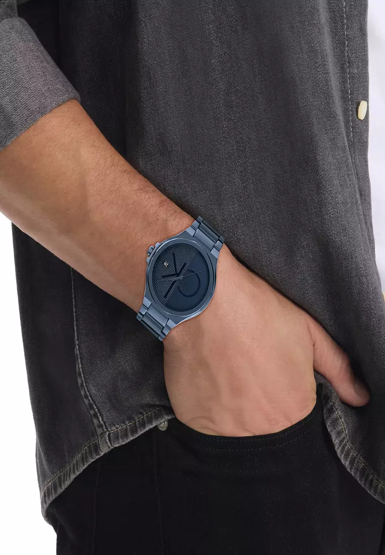 Men's Ionic Plated Blue Steel Quartz Basic Calendar Watch - CK25200484