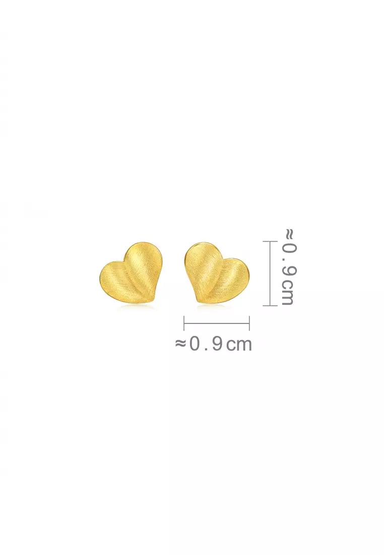 999 24K Solid Gold Heart-shaped Dainty Stud Earrings for Women 94534E