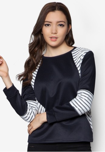 條紋拼接長袖衫, 服zalora時尚購物網的koumi koumi飾, 上衣