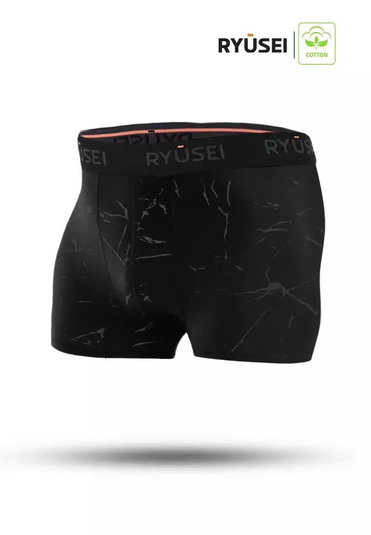Ryusei Boxer Katun Spandex 3 Pcs - Black Collection | Jahitan Seamless