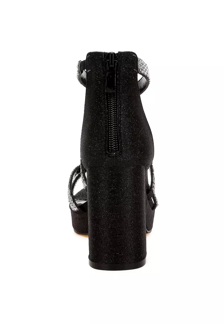 Sandal Bertali Hiasan Berlian Imitasi dalam Warna Hitam