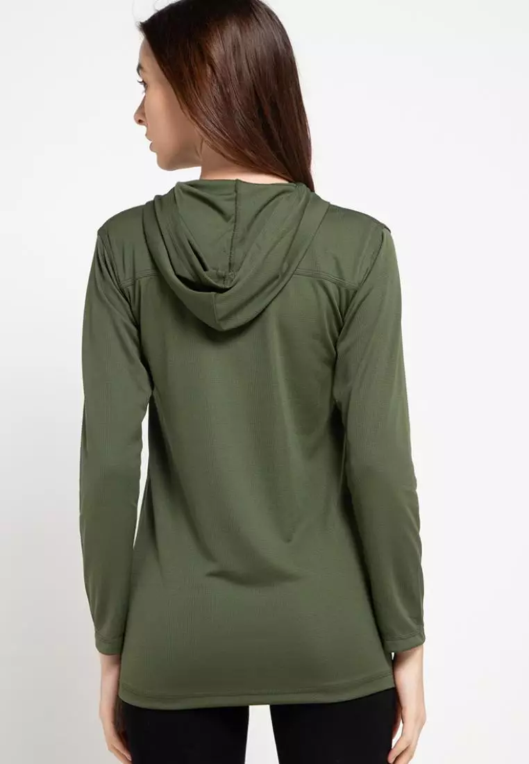 Td Active LS020 Sport LS Long Sleeve Hoodie Wanita Hijau Army