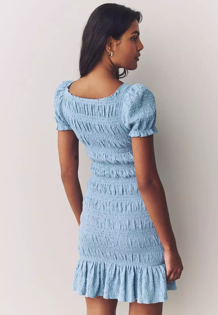 Shirred Puff Sleeve Mini Dress