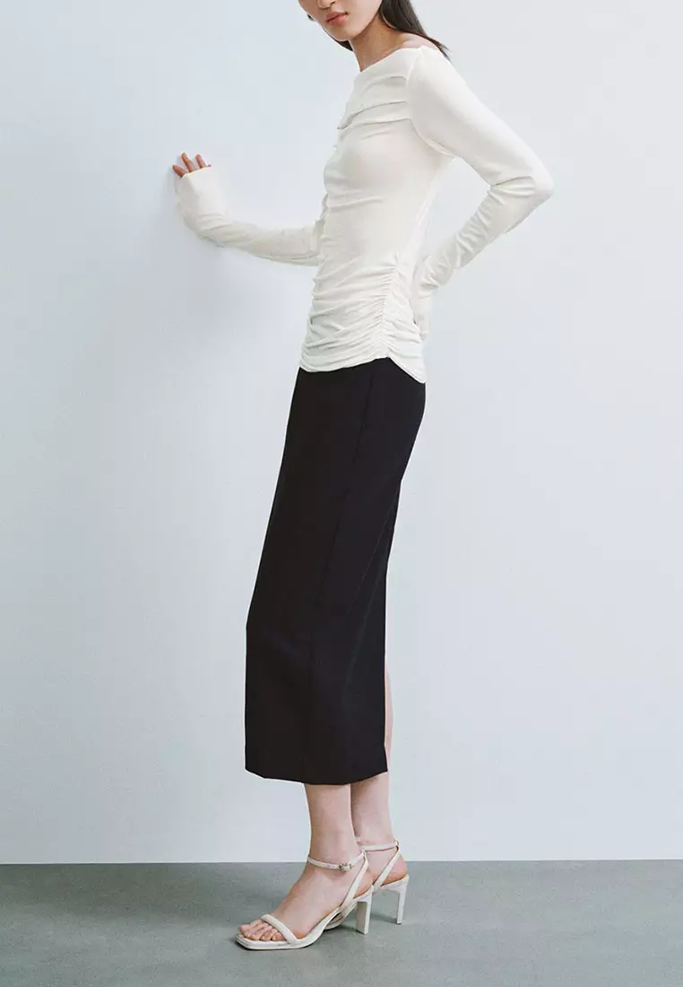 Cowl Neck Ruched Skinny Top