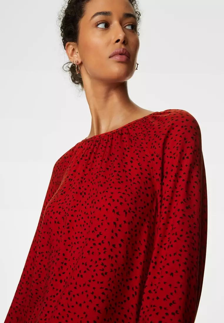 Printed Crew Neck Blouse