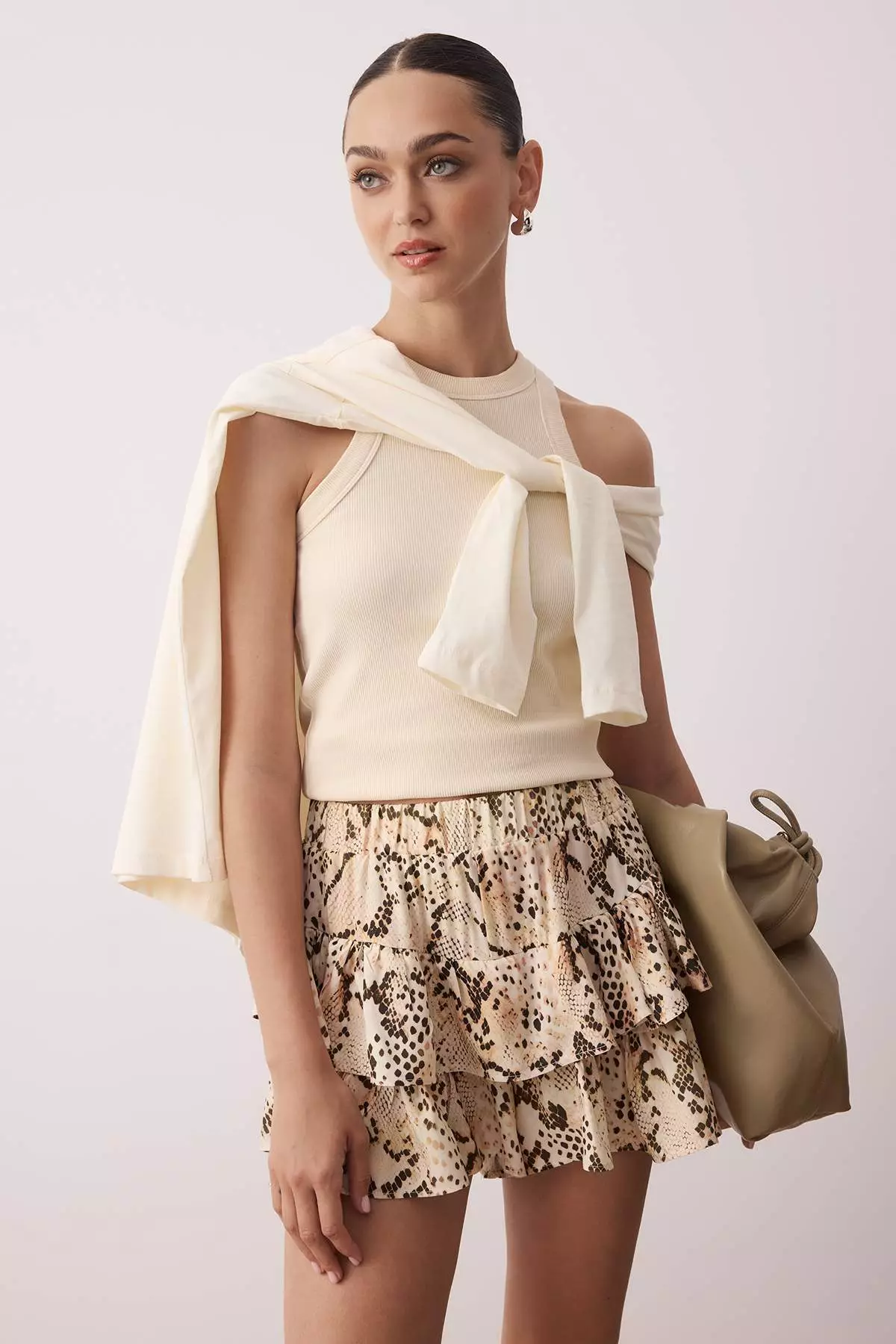 Mink Animal/Snake Patterned Viscose Skirt Flounced Shorts Skirt