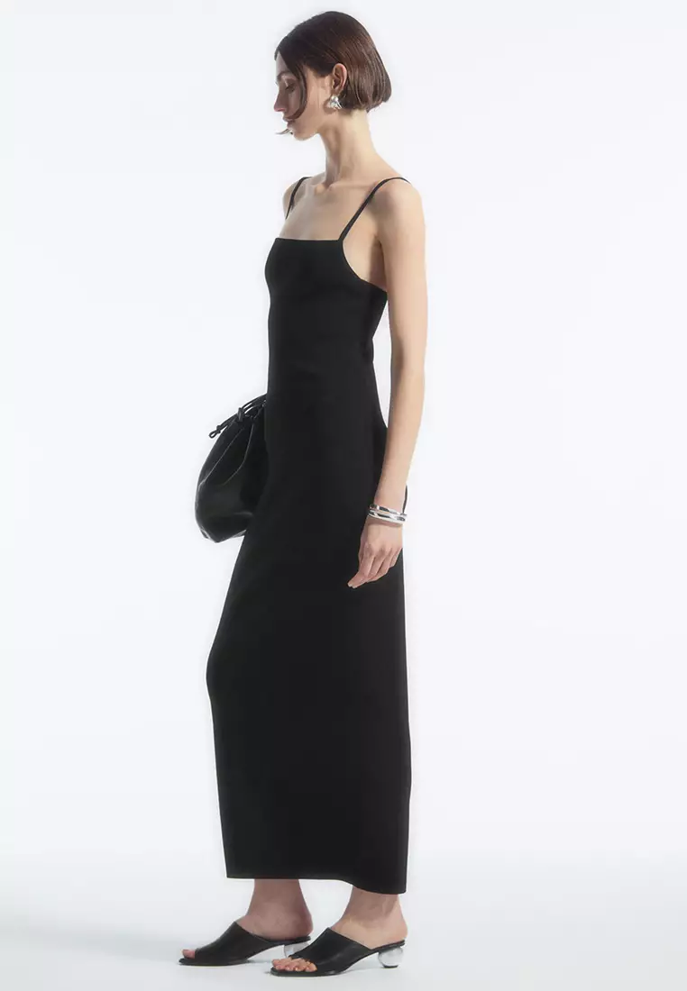 Square-Neck Knitted Slip Dress