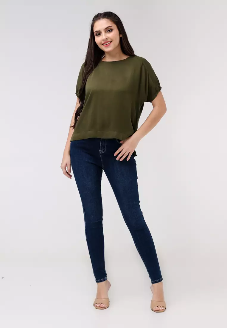 Single Twill Woven Short Sleeves Blouse