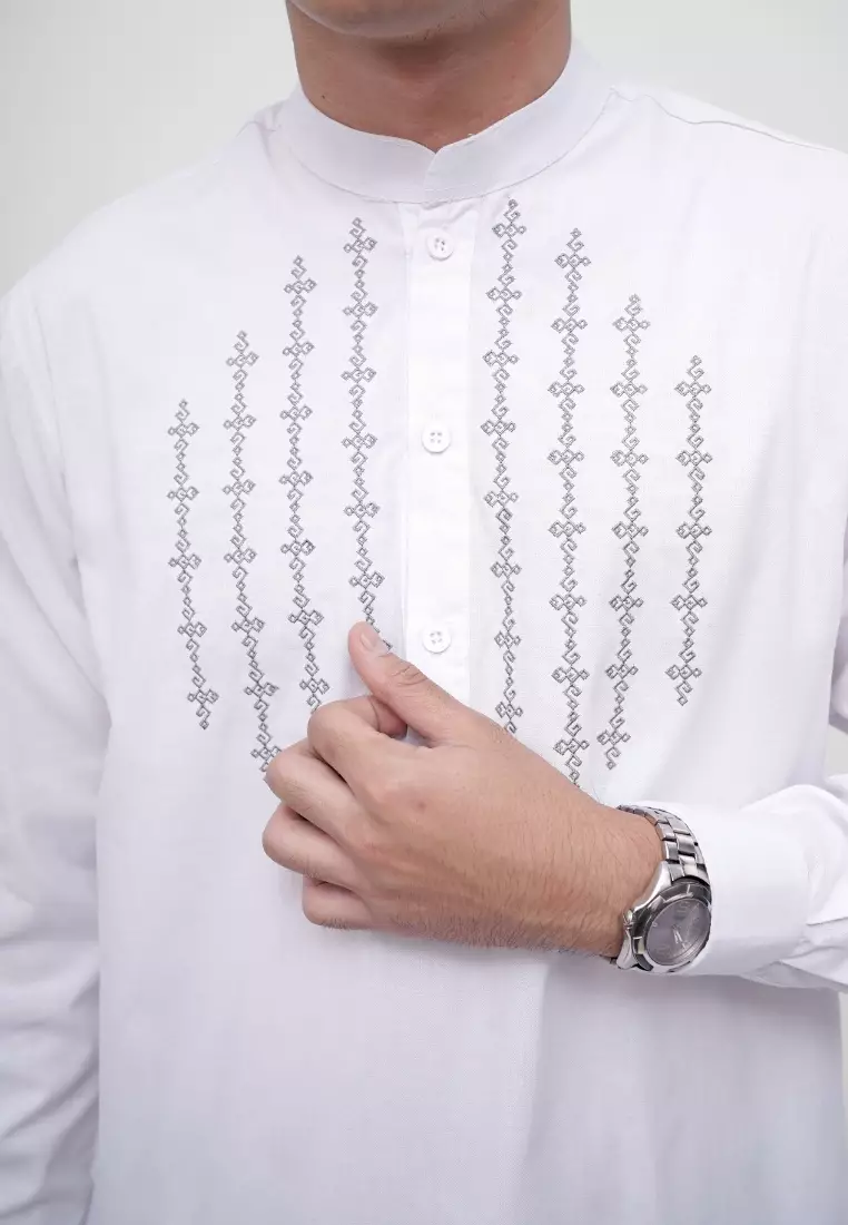 Ryusei Kemeja Kerah Koko Lengan Panjang Hikato White