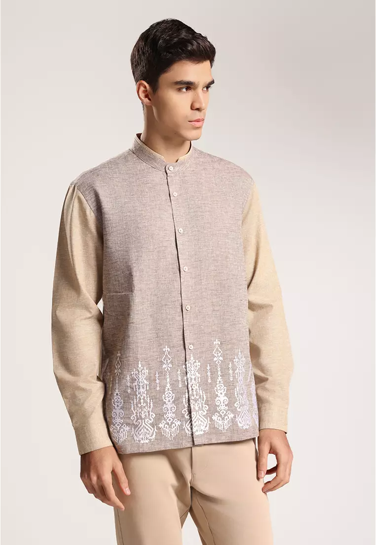 MOC Kemeja Koko Lengan Panjang Pria Anbiya - Brown