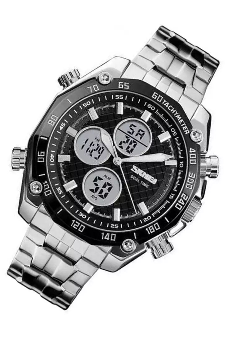 Jam Tangan Kasual Digital Analog Pria LED Waterproof Strap Tali Material Stainless Steel NL99 ORIGINAL