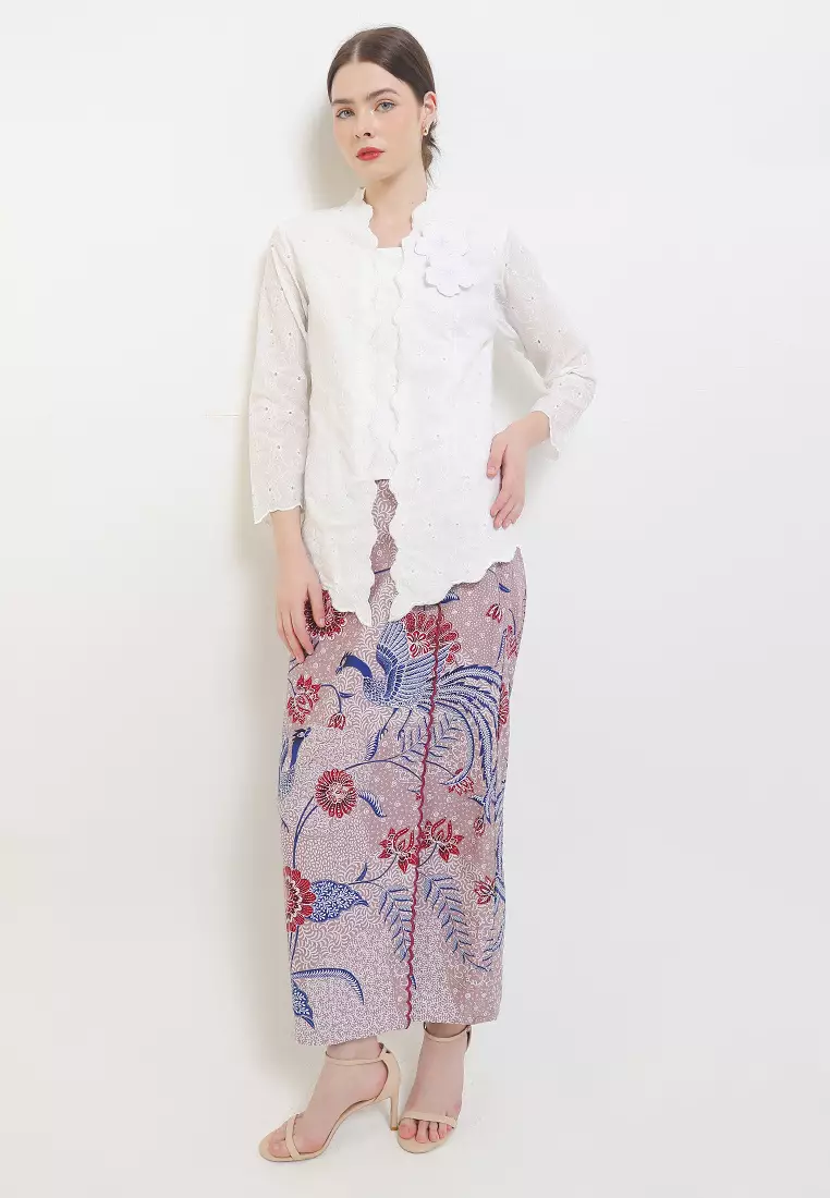 Blouse Atasan Kebaya Kutubaru Modern Wanita Kartini Anjena White Lengan Panjang
