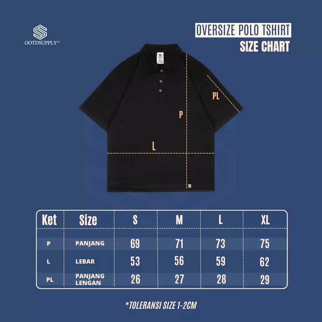 OOTDSUPPLY Oversize Polo Shirt Tender Flora Steel Blue & Black l Kaos Polo Pria dan Wanita OVZ-PS006