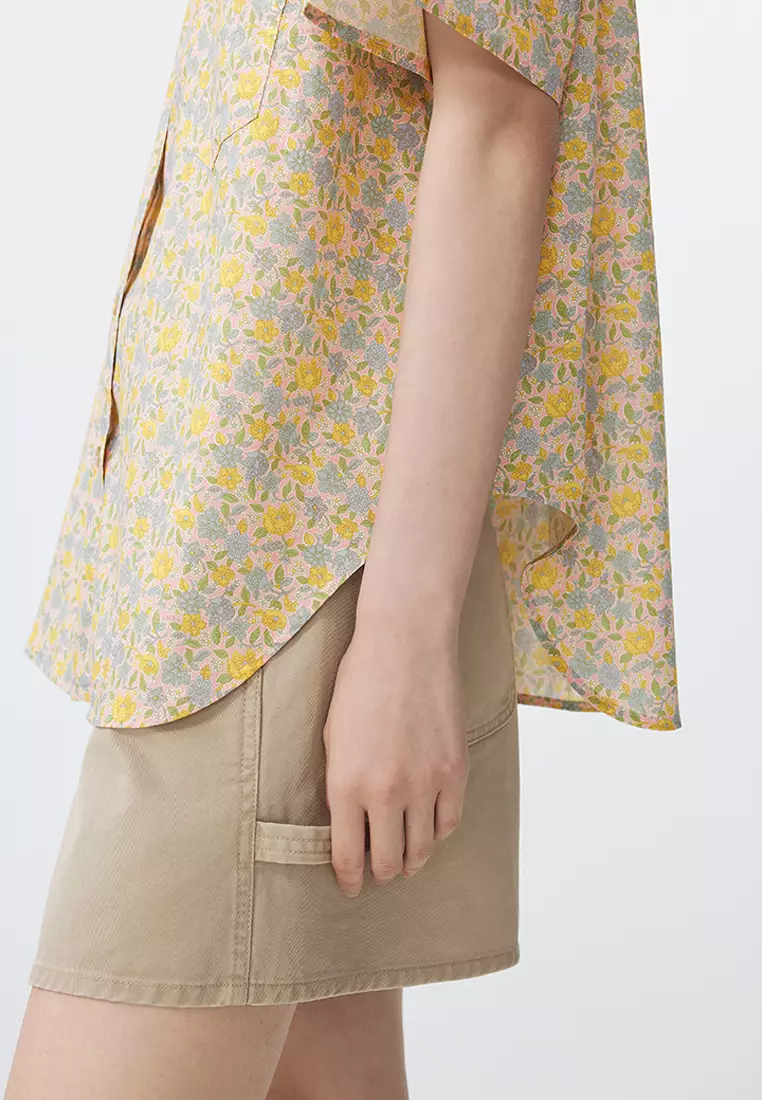Loose Fit Floral Print Short-Sleeve Blouse