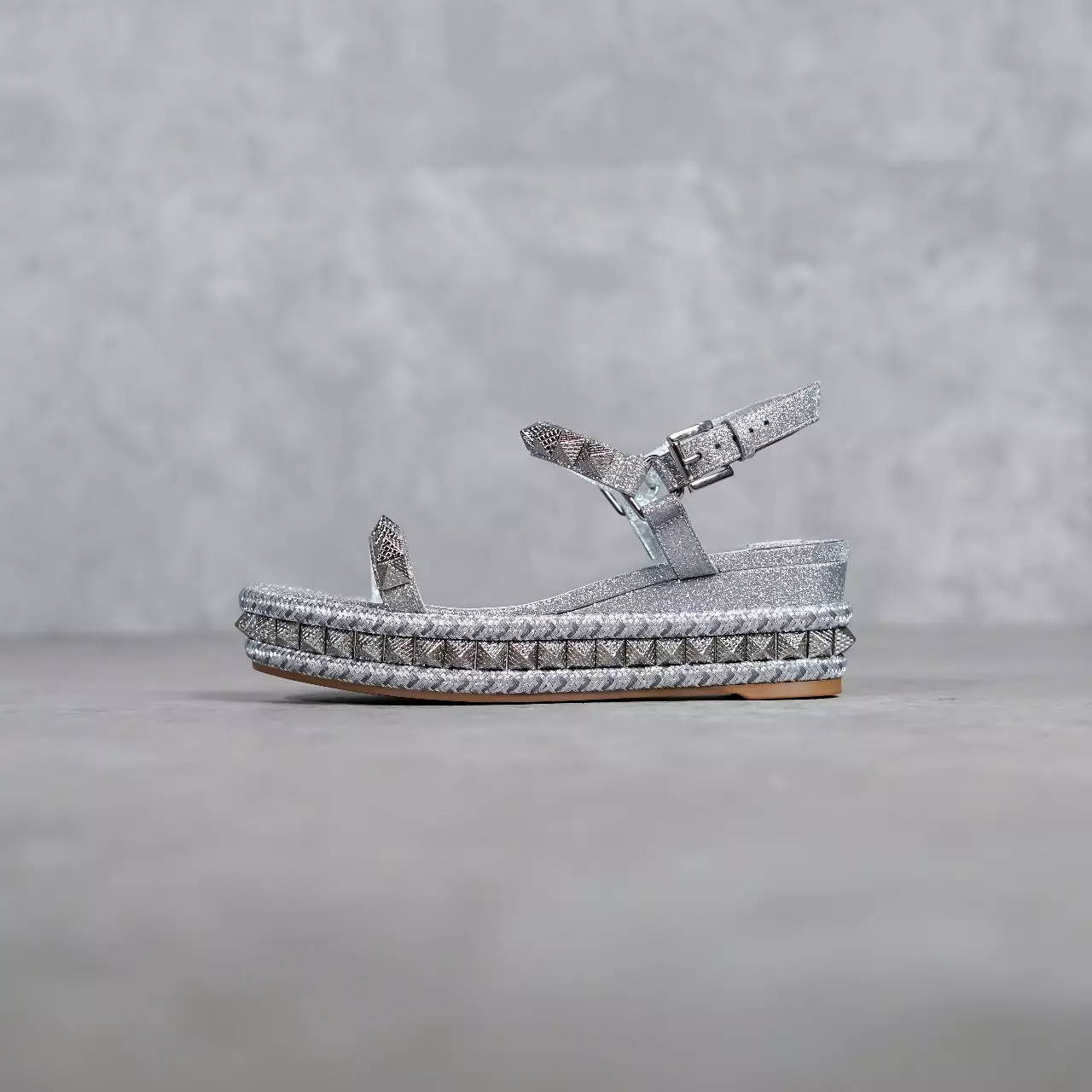 Sepatu CL CHRISTIAN LOUBOUTIN PYRACLOU 6CM SILVER SPIKE WEDGES 100% ORIGINAL