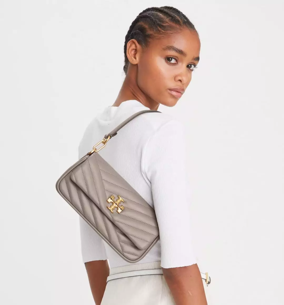 Small Kira Chevron Flap Shoulder Bag Grey