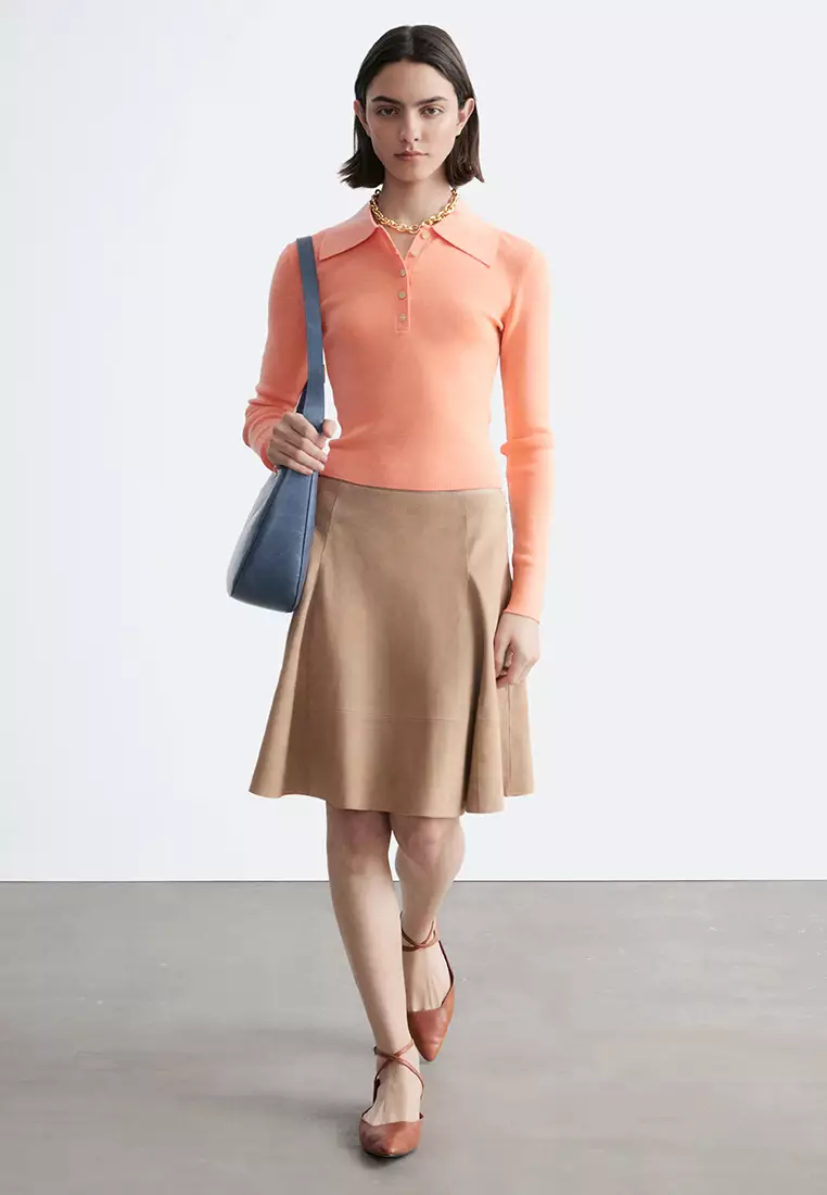 Rib-Knit Merino Wool Polo Top