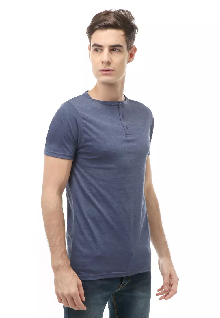 Jack T-Shirt Atasan Kasual Kaos Polos Pria Model Kancing Lengan Pendek Material Cotton ORIGINAL - Navy