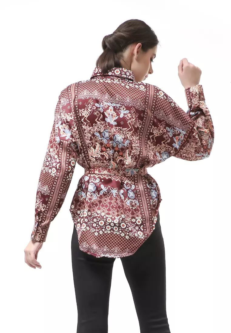 Brielle Kemeja Wanita Lengan Panjang With Tali Pinggang Elegant Design Material Cotton ORIGINAL - Red