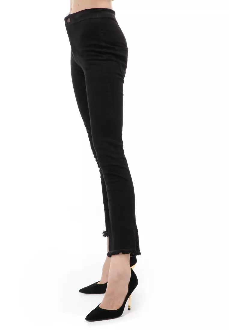 Jourel Celana Panjang Wanita Highwaist Jeans Style Cutbray Rawis Staylish Material Denim ORIGINAL - Black