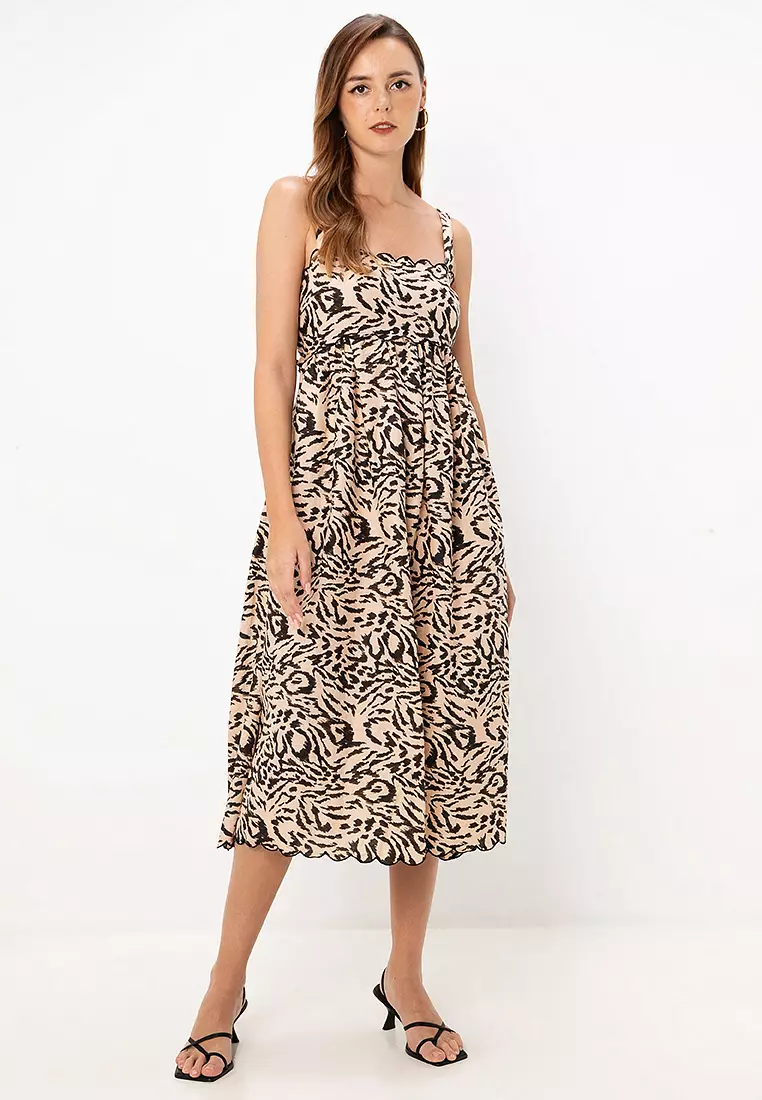 Scallop Edge Cut Out Side Back Midi Sun Dress