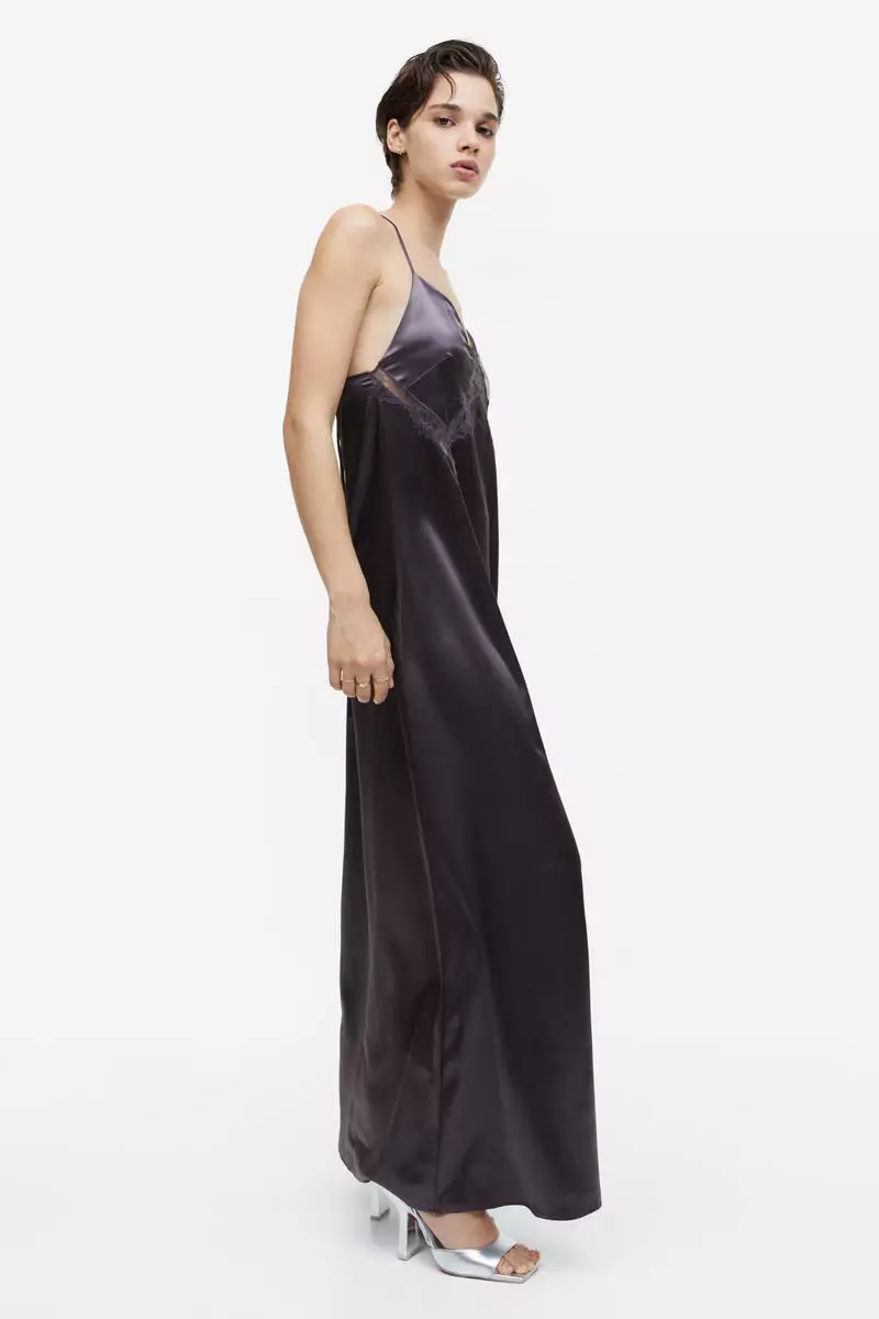 Lace-detail satin slip dress