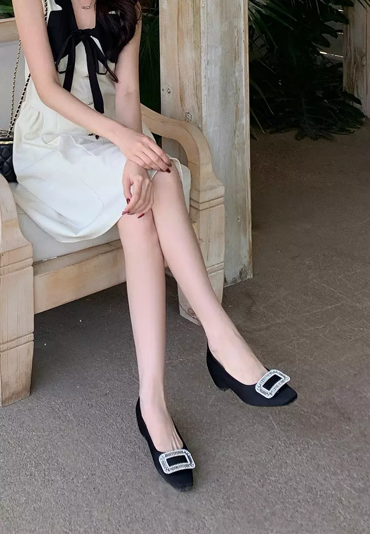 Rhinestone Buckle Satin Pumps WW3519-2