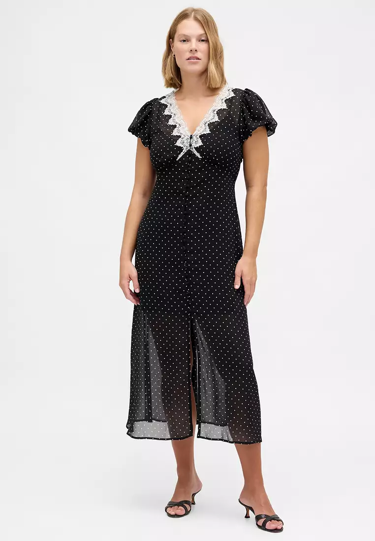 Buy GAP Short Sleeve V-neck Lace Trim Midi Dress 2026 Online | ZALORA