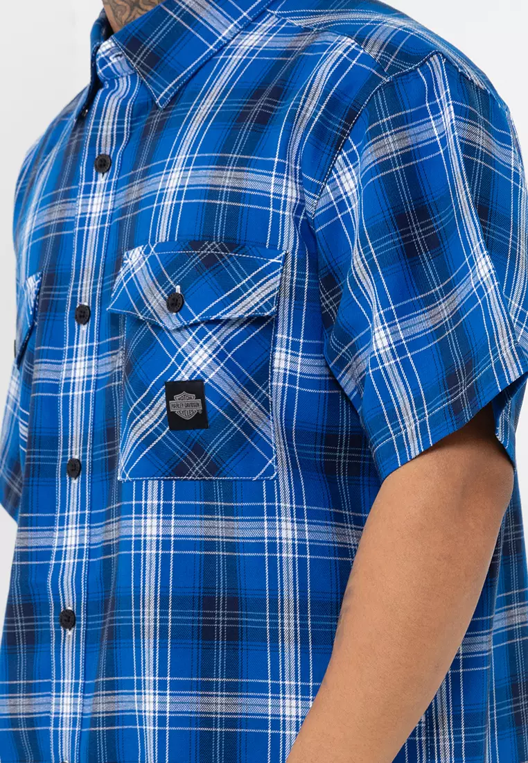 Harley-Davidson Backing It In Plaid Shirt