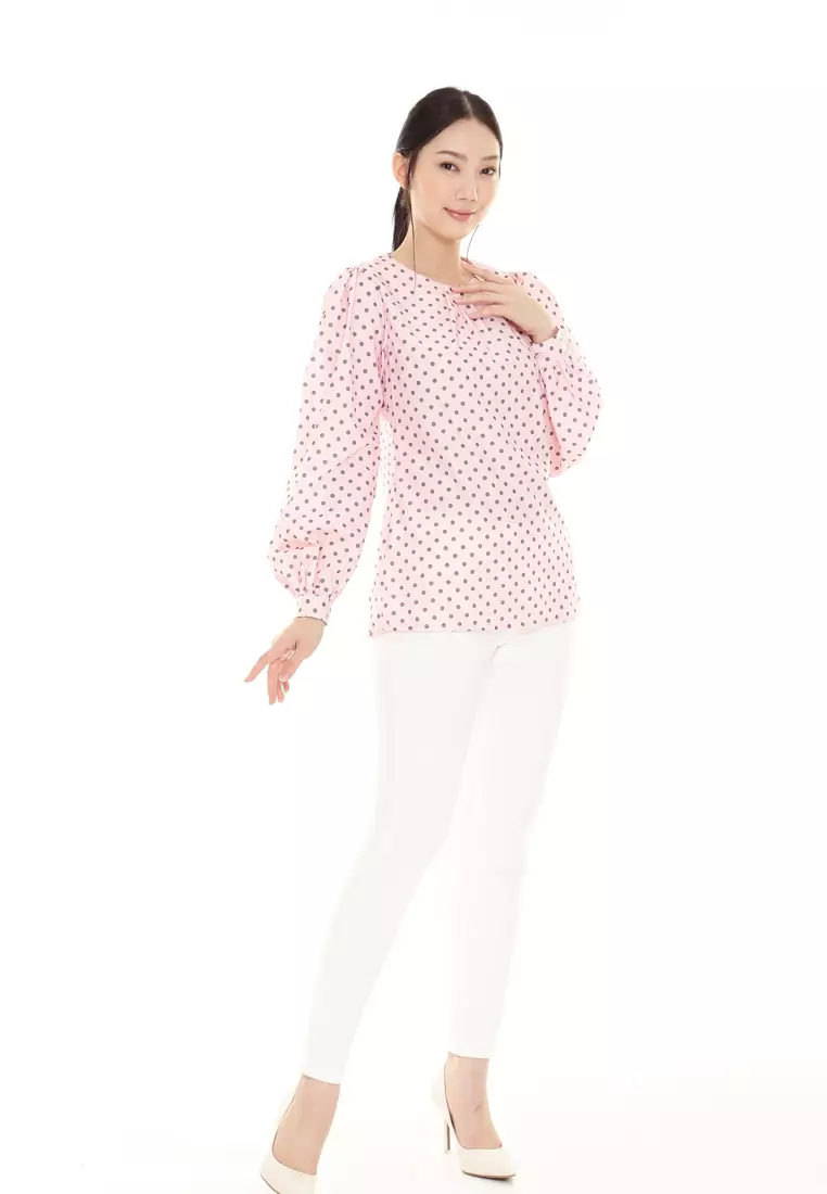 Christina Polka Dot Blouse in Soft Pink