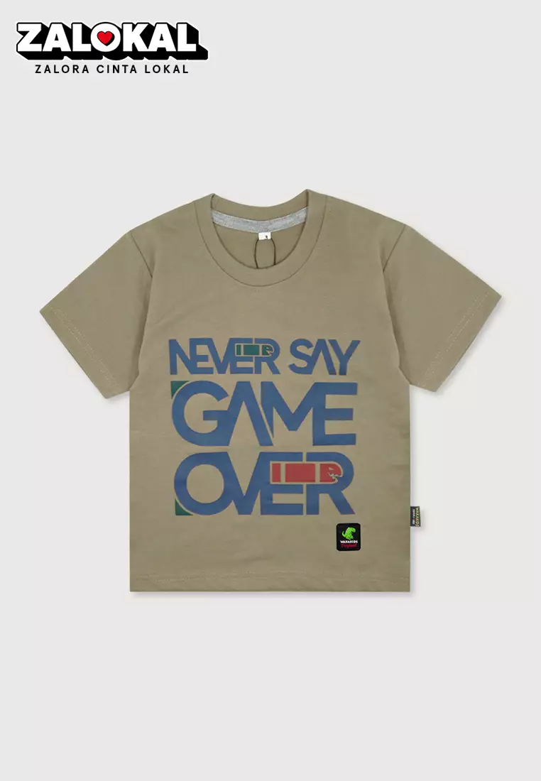 Wakakids Kaos Anak Laki Laki Atasan Baju Oblong Lengan Pendek Motif Never Say Game Over 4122 Coklat Wkats