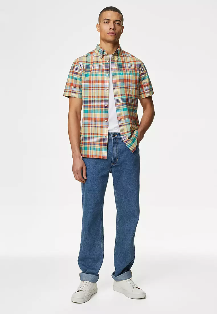 Easy Iron Pure Cotton Check Oxford Shirt