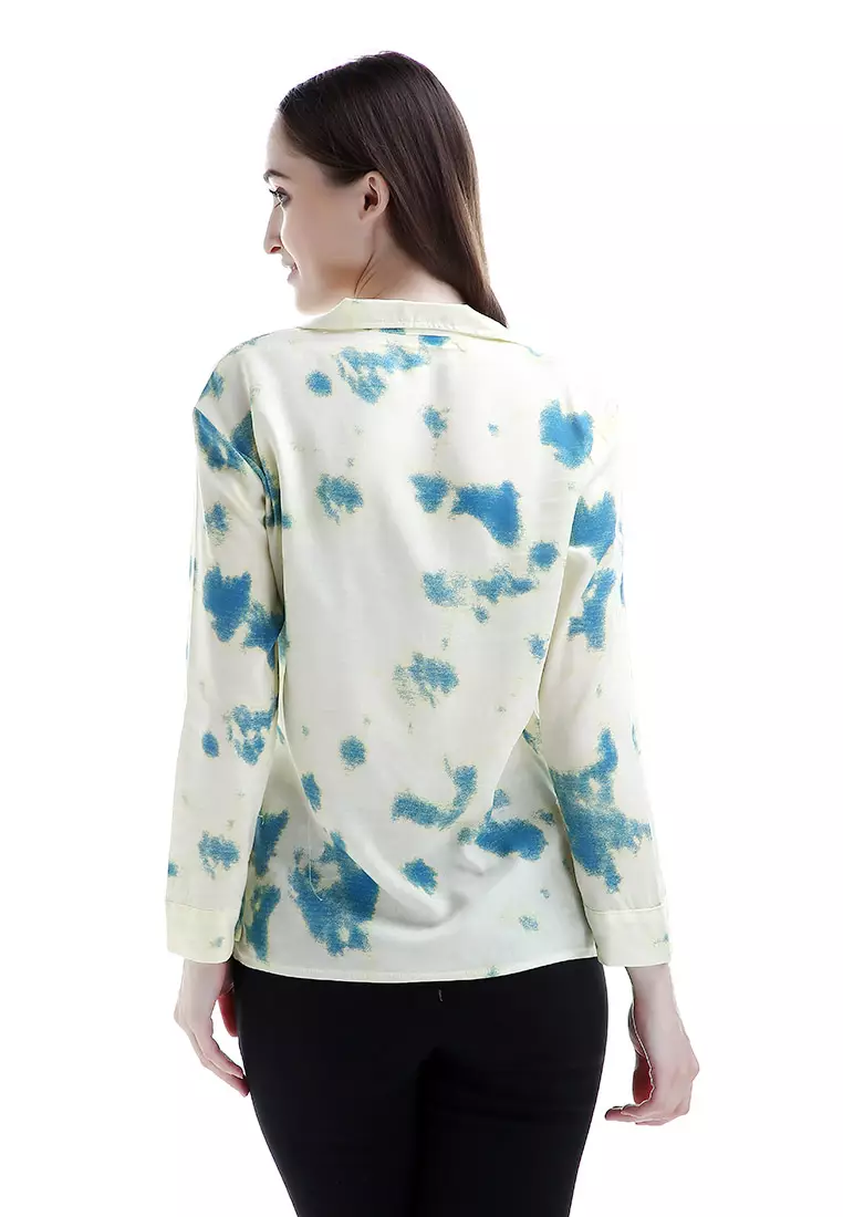 Oakley Long Shirt Tie Dye Design Simple Kemeja Atasan Wanita - Hijau