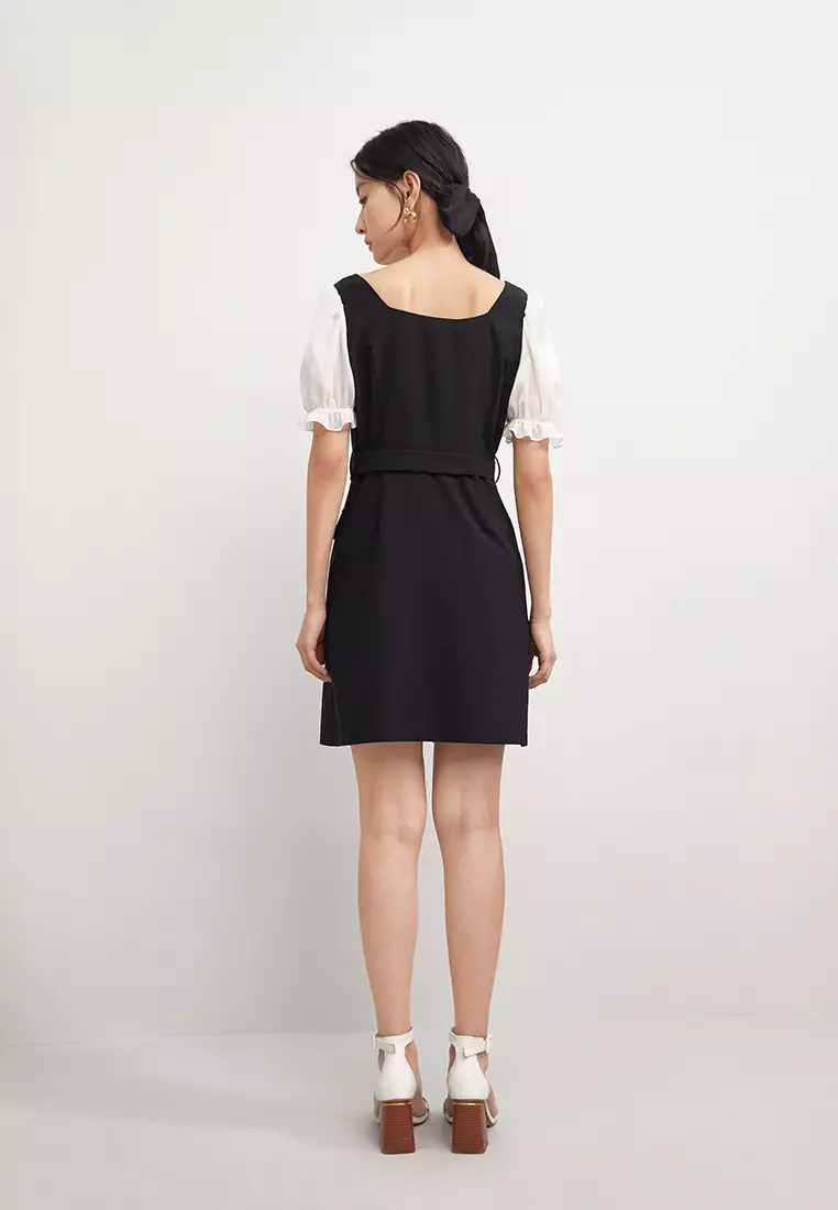 Square Neck Contrast Sleeve Mini Dress